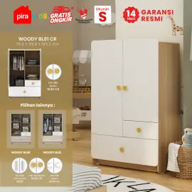 PIRA KIDS - WOODY BL81 CR LEMARI PAKAIAN ANAK 2 PINTU DENGAN GANTUNGAN warna PRO OAK - WHITE SM - PIRA KIDS - foto 1