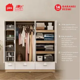 PIRA METROPOLIS OX - ARUNA BL5P 3DR LEMARI PAKAIAN 5 PINTU / LEMARI BAJU DENGAN LACI warna PRO OAK - WHITE - PIRA METROPOLIS OX - foto 2