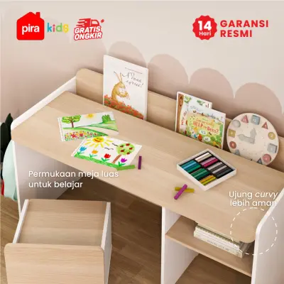 PIRA KIDS - DASAMI DKK100 MEJA BELAJAR ANAK DENGAN RAK BUKU warna PRO OAK - WHITE SM - PIRA KIDS - foto 3