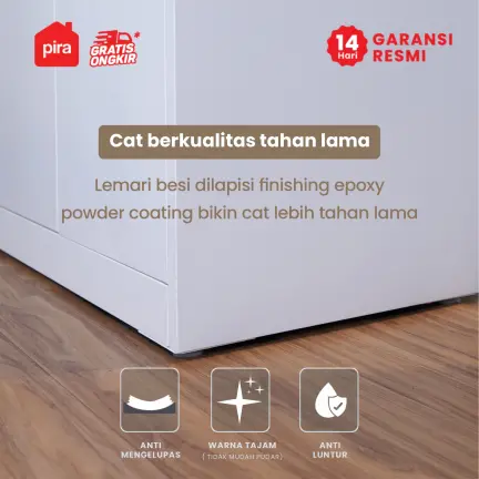 PIRA -  LINIO 3P MR MWD LEMARI PAKAIAN BESI 3 PINTU SWING DENGAN CERMIN warna WHITE - PIRA - foto 5