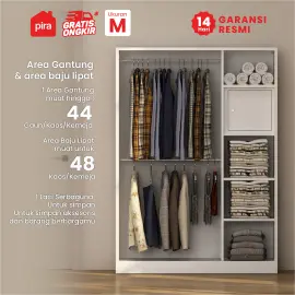 PIRA -  LINIO 3P MR MWD LEMARI PAKAIAN BESI 3 PINTU SWING DENGAN CERMIN warna WHITE - PIRA - foto 2