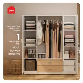 PIRA METROPOLIS OX - ASTA 4PL A LEMARI PAKAIAN 4 PINTU DENGAN LACI warna WHITE - PIRA METROPOLIS - foto 3