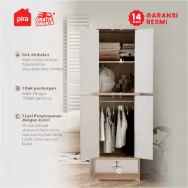 PIRA METROPOLIS OX - ARUNA BL4P 1DR LEMARI PAKAIAN / LEMARI BAJU FULL RAK DENGAN LACI PENYIMPANAN warna PRO OAK - WHITE - PIRA METROPOLIS OX - foto 2