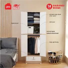 PIRA METROPOLIS OX - ARUNA BL4P 1DR LEMARI PAKAIAN / LEMARI BAJU FULL RAK DENGAN LACI PENYIMPANAN warna PRO OAK - WHITE - PIRA METROPOLIS OX - foto 5