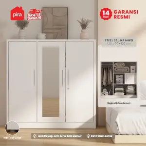 PIRA - STEEL 3BL MR MWD LEMARI PAKAIAN BESI 3 PINTU / LEMARI KECIL / LEMARI PAKAIAN ANAK warna WHITE - PIRA - foto 3
