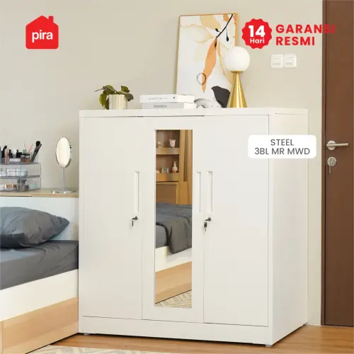 PIRA - STEEL 3BL MR MWD LEMARI PAKAIAN BESI 3 PINTU / LEMARI KECIL / LEMARI PAKAIAN ANAK warna WHITE - PIRA - foto 2