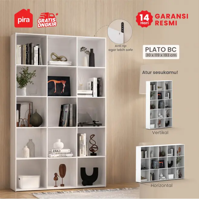 PIRA METROPOLIS - PLATO BC RAK BUKU / RAK SUSUN SERBAGUNA / RAK PAJANGAN / RAK SERBAGUNA warna WHITE - PIRA METROPOLIS - foto 1