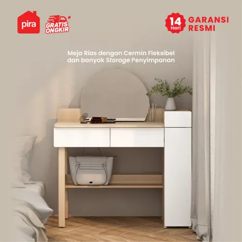 PIRA - LAURA DS100 MEJA RIAS DENGAN CERMIN LEPAS PASANG / MEJA BELAJAR / MEJA KERJA warna PRO OAK - WHITE SM - PIRA - foto 8