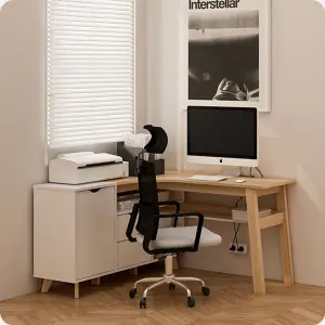 PIRA - ANDERS DK140 MEJA KERJA / MEJA BELAJAR / MEJA KANTOR / MEJA KERJA SUDUT warna WHITE SM - PRO OAK - PIRA - foto 11