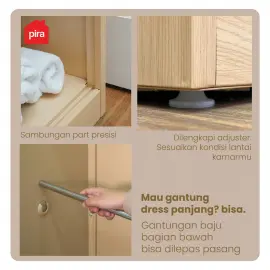 PIRA - ASHTON AVA 90 MWDSL LEMARI PAKAIAN BESI SLIDING / GESER MOTIF KAYU warna LIGHT ASH - WHITE - PIRA - foto 9
