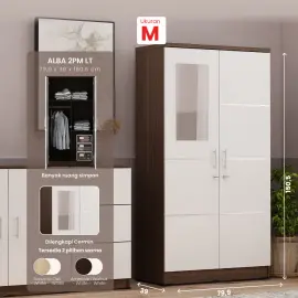 PIRA METROPOLIS - ALBA 2PM LT LEMARI PAKAIAN MEDIUM 2 PINTU warna AMERICAN WALNUT - WHITE - WHITE - METROPOLIS - foto 1