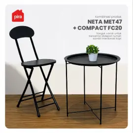 PIRA - NETA MET47 MEJA LIPAT / MEJA PORTABLE / MEJA SAMPING / MEJA NAKAS / MEJA TAMU / MEJA TERAS warna BLACK - PIRA - foto 5