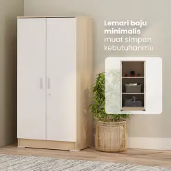 PIRA METROPOLIS - ARUNA BLS60 LEMARI PAKAIAN KECIL 2 PINTU FULL RAK / LEMARI BAJU warna PRO OAK - WHITE - PIRA METROPOLIS OX - foto 2