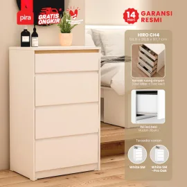 PIRA METROPOLIS OX - HIRO CH4 LEMARI LACI 4 SUSUN warna WHITE - PRO OAK - PIRA METROPOLIS OX - foto 1
