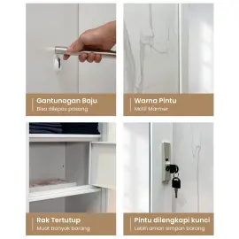 PIRA -  CATTA 6P FGD MWD LEMARI PAKAIAN BESI 6 PINTU DENGAN LACI DAN LED warna WHITE - PIRA - foto 6