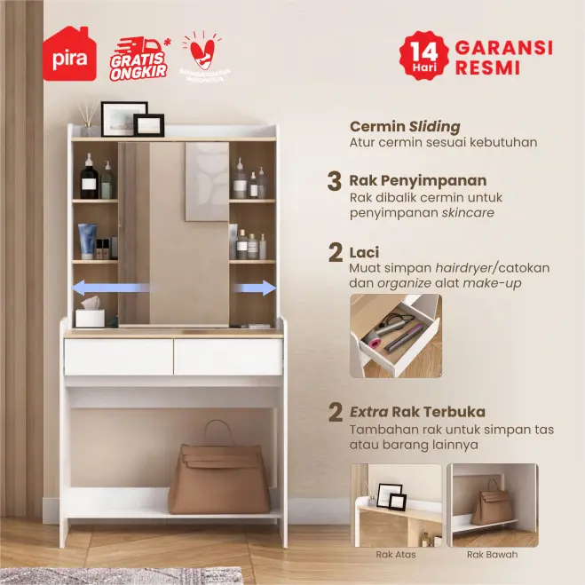 PIRA METROPOLIS -  SOLA DS80 SL MEJA RIAS DENGAN STOP KONTAK warna WHITE - PRO OAK - PIRA METROPOLIS - foto 2