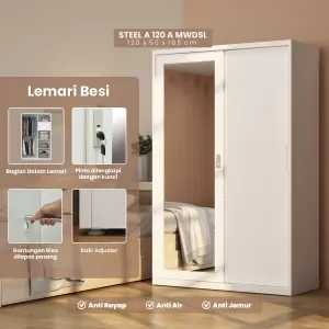 PIRA - STEEL A 120A N MWDSL LEMARI PAKAIAN BESI SLIDING / PINTU GESER warna WHITE - PIRA - foto 12