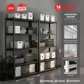 PIRA -  HOGAN MSU 120X200 RAK BESI / RAK SUSUN SERBAGUNA / RAK SUSUN BESI / RAK PENYIMPANAN warna BLACK - PIRA - foto 1