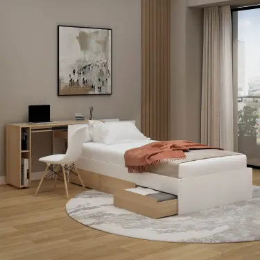 PIRA -  EGHA AVA BD100 DIVAN / TEMPAT TIDUR DENGAN MEJA SLIDING warna WHITE SM - PRO OAK - PIRA - foto 12