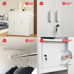 PIRA -  LINIO 3BL MWD LEMARI PAKAIAN BESI 3 PINTU / LEMARI KECIL / LEMARI PAKAIAN ANAK warna WHITE - LIGHT GREY - PIRA - foto 7