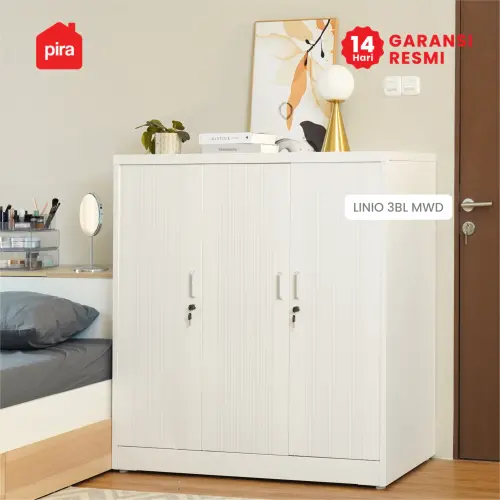 PIRA -  LINIO 3BL MWD LEMARI PAKAIAN BESI 3 PINTU / LEMARI KECIL / LEMARI PAKAIAN ANAK warna WHITE - LIGHT GREY - PIRA - foto 2