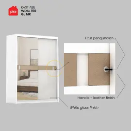 PIRA - KAST ABE WDSL150 GL MR LEMARI PAKAIAN PINTU GESER / SLIDING DENGAN CERMIN warna WHITE SM - WHITE GLOSSY - PIRA - foto 5