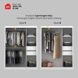 PIRA - KAST ABE WDSL150 GL MR LEMARI PAKAIAN PINTU GESER / SLIDING DENGAN CERMIN warna WHITE SM - WHITE GLOSSY - PIRA - foto 6