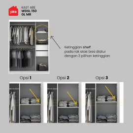 PIRA - KAST ABE WDSL150 GL MR LEMARI PAKAIAN PINTU GESER / SLIDING DENGAN CERMIN warna WHITE SM - WHITE GLOSSY - PIRA - foto 7