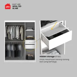 PIRA - KAST ABE WDSL150 GL MR LEMARI PAKAIAN PINTU GESER / SLIDING DENGAN CERMIN warna WHITE SM - WHITE GLOSSY - PIRA - foto 9