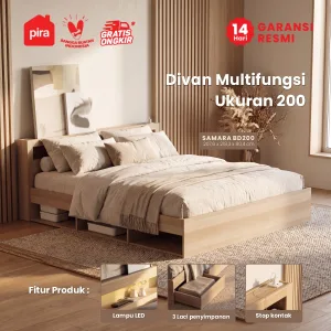 PIRA - SAMARA BD200 DIPAN / RANJANG / TEMPAT TIDUR DENGAN LACI PENYIMPANAN DAN LED warna PRO OAK - PIRA - foto 1