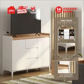 PIRA METROPOLIS OX - HIRO SB120 BUFET / KABINET / SIDEBOARD / MEJA TV warna WHITE - PRO OAK - PIRA METROPOLIS OX - foto 1