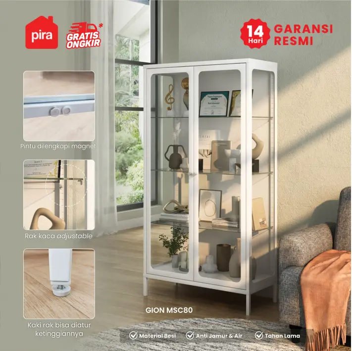 PIRA - GION MSC80 RAK DISPLAY / RAK BUKU / SHOWCASE / LEMARI PAJANGAN / LEMARI HIAS warna WHITE - PIRA - foto 1