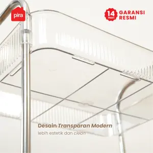 PIRA - YUMI PKT RAK TROLI / RAK PENYIMPANAN / RAK SERBAGUNA / RAK SUSUN / RAK PLASTIK 3/4 SUSUN DENGAN RODA warna CLEAR - PIRA - foto 4
