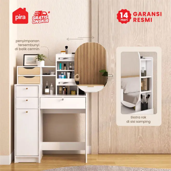 PIRA METROPOLIS OX - ARUNA DS80 MEJA RIAS DENGAN KACA GESER warna WHITE - PRO OAK - PIRA METROPOLIS OX - foto 2