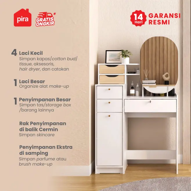 PIRA METROPOLIS OX - ARUNA DS80 MEJA RIAS DENGAN KACA GESER warna WHITE - PRO OAK - PIRA METROPOLIS OX - foto 3