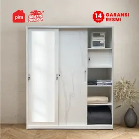 PIRA - CATTA 160 MWDSL LEMARI PAKAIAN BESI SLIDING / PINTU GESER warna LIGHT MARBLE - WHITE - PIRA - foto 2