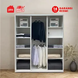 PIRA - CATTA 160 MWDSL LEMARI PAKAIAN BESI SLIDING / PINTU GESER warna LIGHT MARBLE - WHITE - PIRA - foto 4