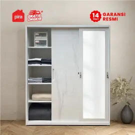 PIRA - CATTA 160 MWDSL LEMARI PAKAIAN BESI SLIDING / PINTU GESER warna LIGHT MARBLE - WHITE - PIRA - foto 6