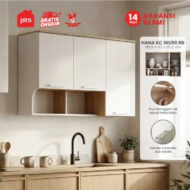 PIRA METROPOLIS OX -  HANA KC WU90 RB RAK DAPUR / RAK GANTUNG DAPUR / KITCHEN SET ATAS 3 PINTU DENGAN RAK BUMBU warna WHITE - PRO OAK - PIRA METROPOLIS - foto 1