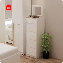 PIRA METROPOLIS OX -  HIRO CHDS5 LEMARI LACI 5 SUSUN DENGAN KACA warna WHITE - PRO OAK - PIRA METROPOLIS OX - foto 1