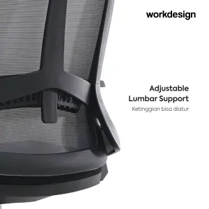 WORKDESIGN AHSOKA PC KURSI KANTOR / KURSI KERJA ERGONOMIS DENGAN SANDARAN KEPALA DAN LUMBAR SUPPORT warna DARK GREY - BLACK - WORKDESIGN - foto 4