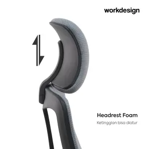 WORKDESIGN AHSOKA PC KURSI KANTOR / KURSI KERJA ERGONOMIS DENGAN SANDARAN KEPALA DAN LUMBAR SUPPORT warna DARK GREY - BLACK - WORKDESIGN - foto 5