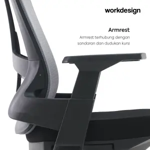 WORKDESIGN AHSOKA PC KURSI KANTOR / KURSI KERJA ERGONOMIS DENGAN SANDARAN KEPALA DAN LUMBAR SUPPORT warna DARK GREY - BLACK - WORKDESIGN - foto 6