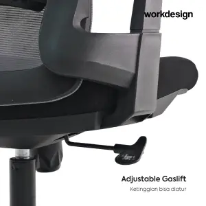 WORKDESIGN AHSOKA PC KURSI KANTOR / KURSI KERJA ERGONOMIS DENGAN SANDARAN KEPALA DAN LUMBAR SUPPORT warna DARK GREY - BLACK - WORKDESIGN - foto 7