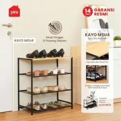 PIRA METROPOLIS - KAYO MSU 4 RAK SUSUN BESI / RAK SERBAGUNA / RAK SEPATU warna BLACK - SONOMA OAK - PIRA METROPOLIS - foto 1