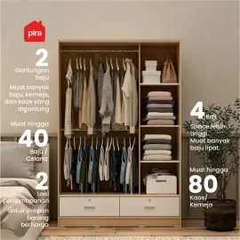 PIRA METROPOLIS OX - ARUNA WDSL120D LEMARI PAKAIAN PINTU GESER / LEMARI SLIDING DENGAN LACI warna WHITE - PIRA METROPOLIS OX - foto 2
