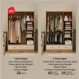 PIRA METROPOLIS OX - ARUNA WDSL120D LEMARI PAKAIAN PINTU GESER / LEMARI SLIDING DENGAN LACI warna WHITE - PIRA METROPOLIS OX - foto 3