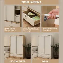 PIRA METROPOLIS OX - ARUNA WDSL120D LEMARI PAKAIAN PINTU GESER / LEMARI SLIDING DENGAN LACI warna WHITE - PIRA METROPOLIS OX - foto 4