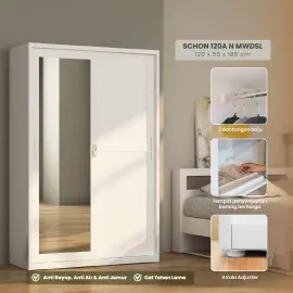PIRA - SCHON 120A N MWDSL LEMARI PAKAIAN BESI SLIDING / PINTU GESER warna WHITE - PIRA - foto 1