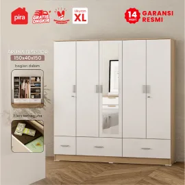 PIRA METROPOLIS OX - ARUNA BL5P 3DR LEMARI PAKAIAN 5 PINTU / LEMARI BAJU DENGAN LACI warna PRO OAK - WHITE - PIRA METROPOLIS OX - foto 1